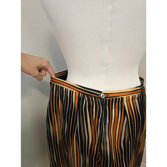 Vintage 70s Midi Skirt Optical Illusion Striped Office Retro Mod Orange Black M - Picture 5 of 7
